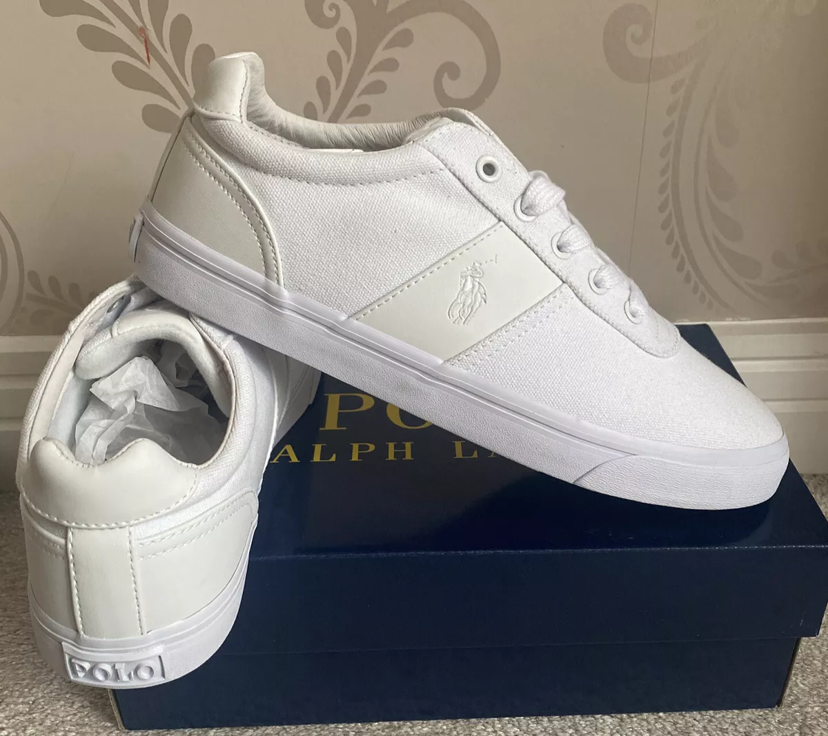 Mens white ralph store lauren trainers