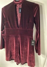 GORGEOUS BURGUNDY VELVET WOMEN'S EXPRESS FORMAL ONE-PIECE SHORT 