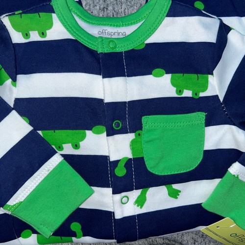 OFFSPRING Striped Cotton Romper Outfit 9m Frogs NWT - Picture 9 of 9