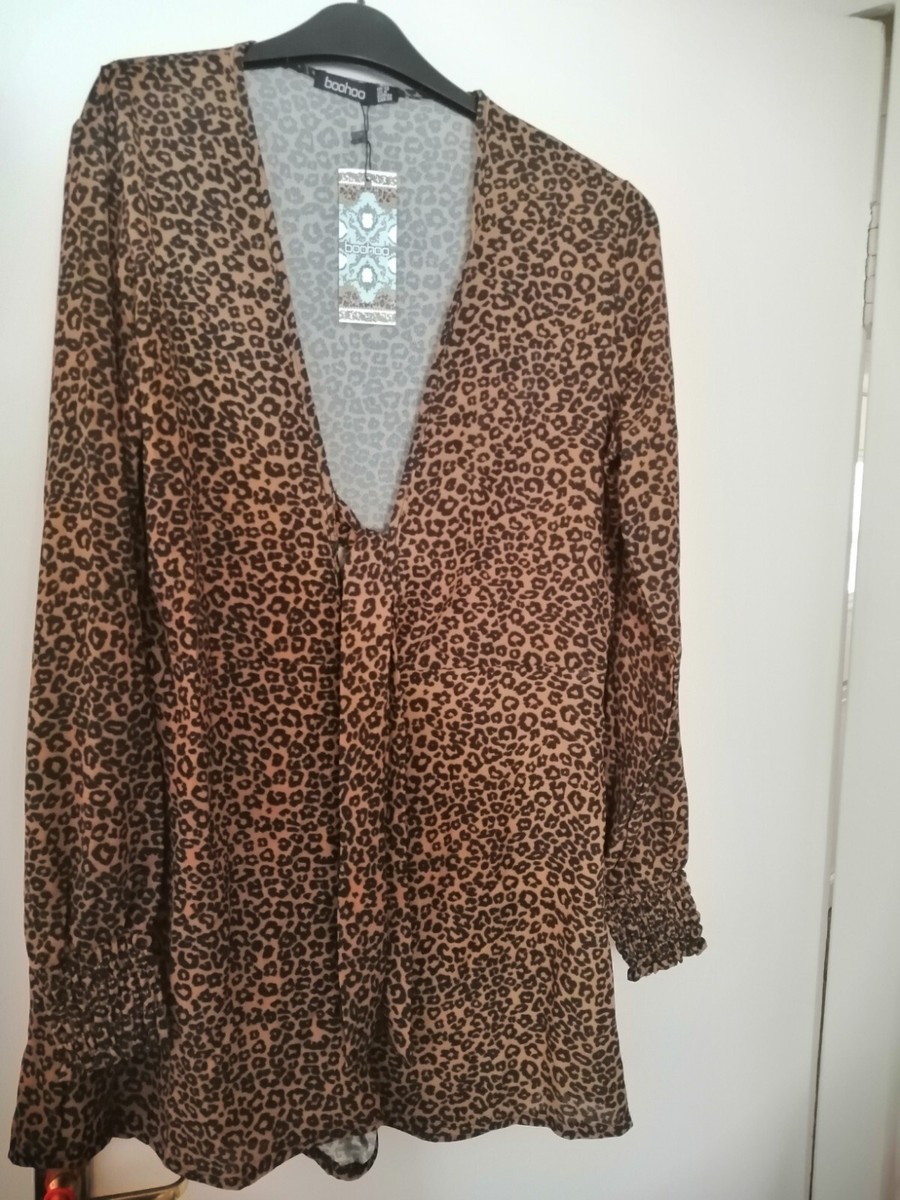 Ladies Boohoo Playsuit Leopard Print Size 12 BNWT UK