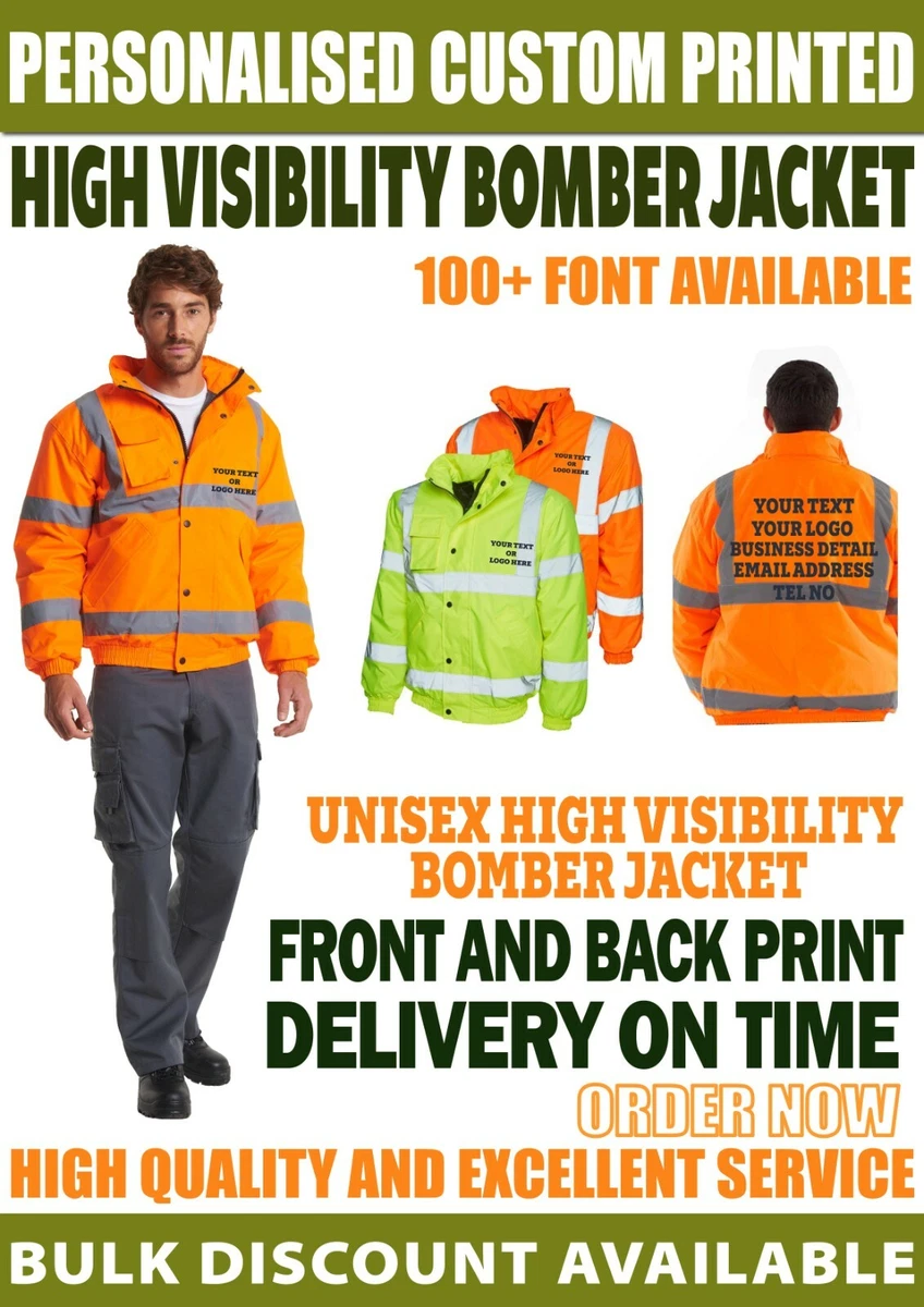 Personalised Custom Printed Road Safety Coat Hi Vis Viz Bomber