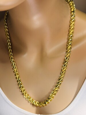 18K 750 18Ct Gold Damascus Chain Necklace 25/24.5” long 18.4g 10mm