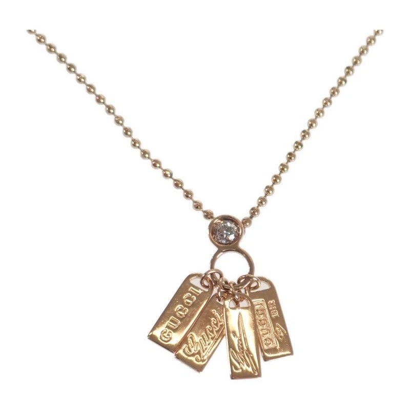 Pendentif plaque logo GUCCI K18PG or rose 18 carats bijoux diamant authentique