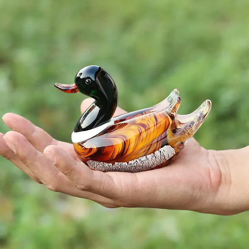 Handcrafted Glass Mandarin Duck Figurines - Pair of Elegant