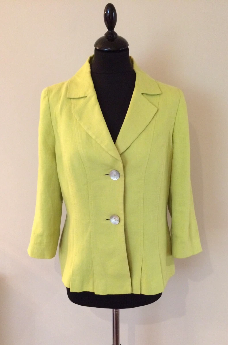 Ladies Fitted Jacket By Planet Lime Green Linen Fully Lined Size 12 Eur 38