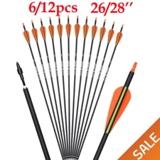 26/28" 6/12Pcs Carbon Arrow Hunting Arrows with 100 Grain Tip and Removable Tips