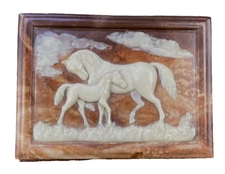 Dante Carpenter's Bench Horses Mahogany Incolay Stone Felt-lined Jewelry Box VTG