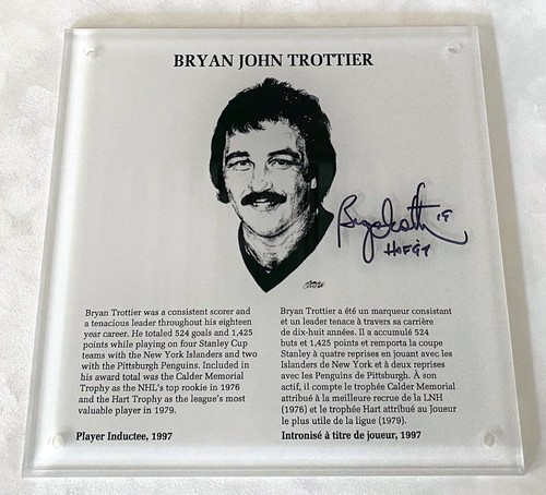 Bryan Trottier New York Islanders Signed Hall of Fame Legends HOF Plaque AJ COA - Picture 3 of 3