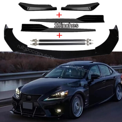 Gloss Front Bumper Lip Splitter +Strut Rods For Lexus IS250 IS350 IS300 CT200h