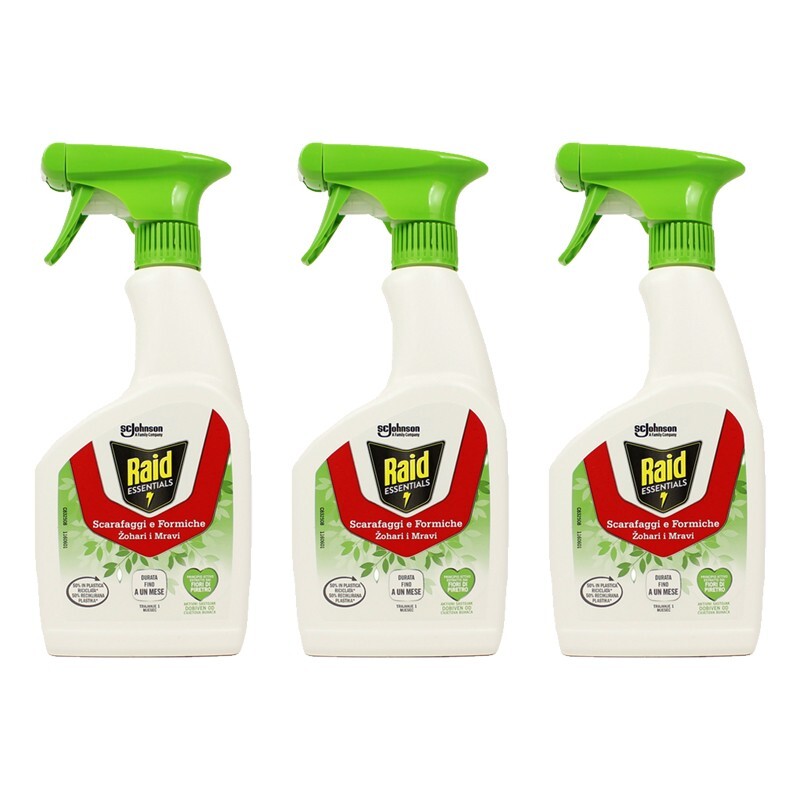 3pz RAID ESSENTIALS Scarafaggi e Formiche Insetticida Spray 500ml