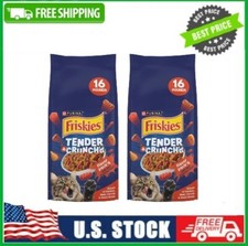 2 Bags Purina Friskies Tender and Crunch'd With Chicken, Beef Dry Cat Food, 16lb