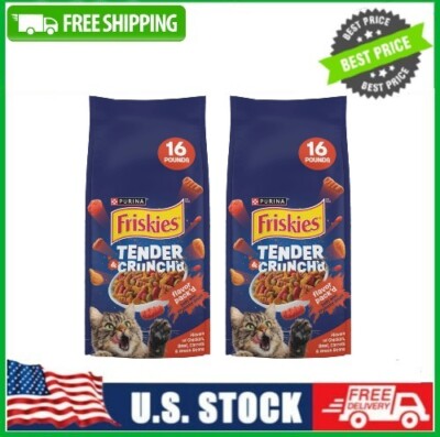 2 Bags Purina Friskies Tender and Crunch'd With Chicken, Beef Dry Cat Food, 16lb