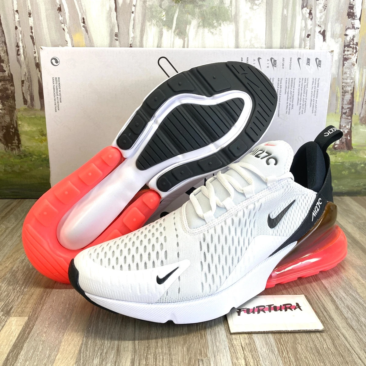 Nike Air Max 270 White Black Hot Punch FD0283-100 Men's Size 9 - 13 Shoes  #48B