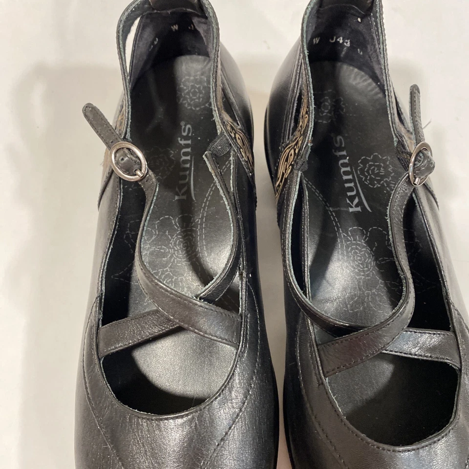 NWOB Kumfs Black Leather Mary Jane Comfort Shoes Women's Sz 39W Double Strap - Image 3 of 4