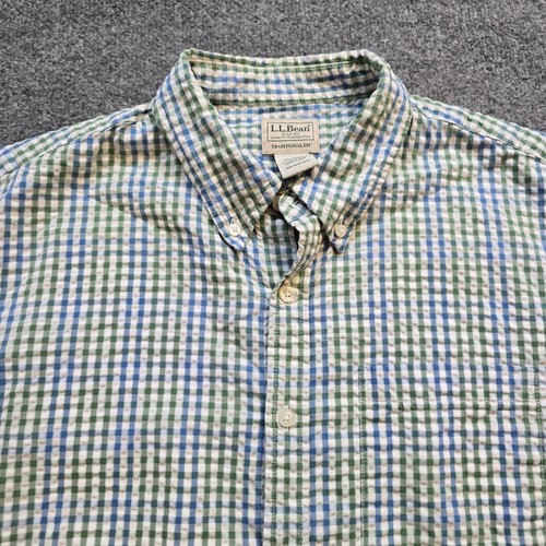 LL Bean Hemd Herren mittelblau kariert Seersucker Langarm Knopf Freizeit Karriere - Bild 2 von 9