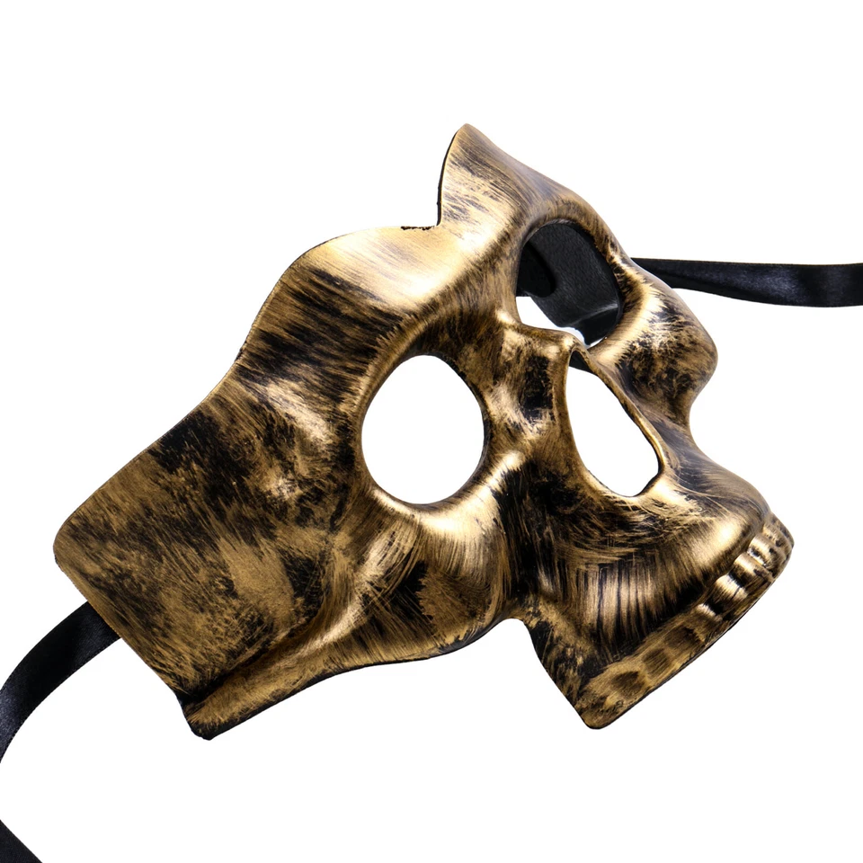 Halloween Half Skull Face Mask Masquerade Day of the Dead - Black Gold - Image 3 of 3