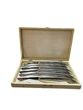 6 Stainless Steel Japan Dinner Knives 8" Or Butter Knives Curved Handle In Case