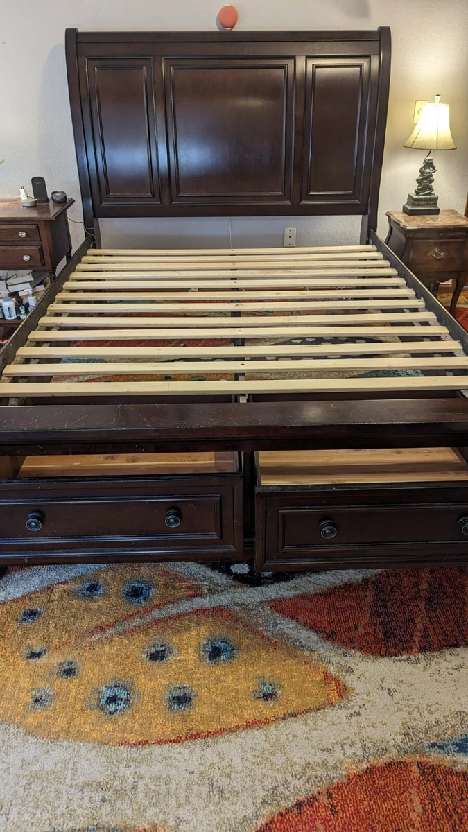 Porter Queen Ashley Sleigh Bed dark stain with footboard storage