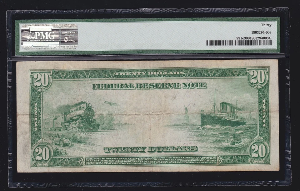 US 1914 $20 FRN Chicago District Type III Note FR 991c PMG 30 VF (876) SCARCE - Image 2 of 2