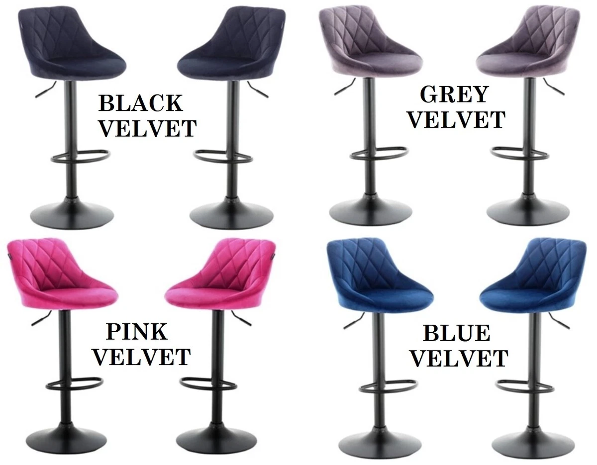 SET OF 2 Velvet Bar stools GREY BLACK PINK BLUE Matt Black Metal CHAIRS