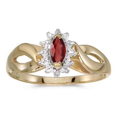 Ring 10 Karat Gelbgold Marquise Granat und Diamant