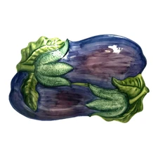 Majolica Vietri Italy Hand painted Eggplant  Large Veggie/ Pasta Porcelain Bowl