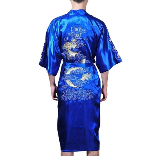 Mens Satin Chinese Dragon Kimono-Silk Bathrobe Pajamas Sleepwear Gown Bath Robe - Imagen 48 de 49