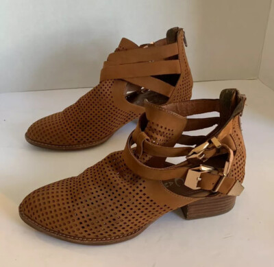 Jeffrey Campbell “Everly” Brown Tan Suede Perforated Cut Out Booties 