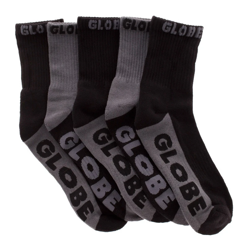 Paquete de 5 calcetines Globe negros grises Crew negros grises talla 7-11 Skateboard Sox Foto 2 de 3