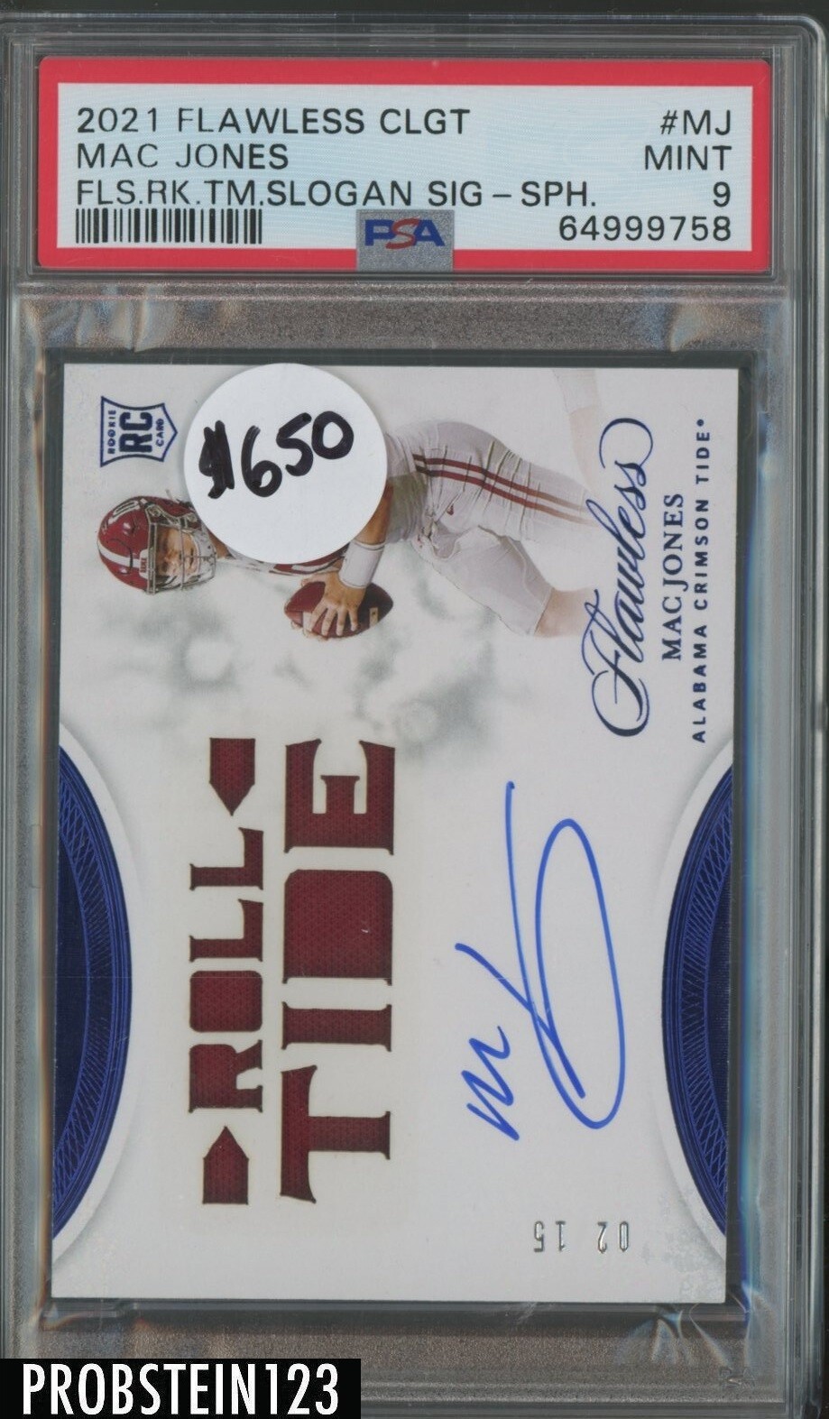 Mac Jones Panini Flawless Collegiate Flawless Rookie Team Slogan Signatures #MJ Base