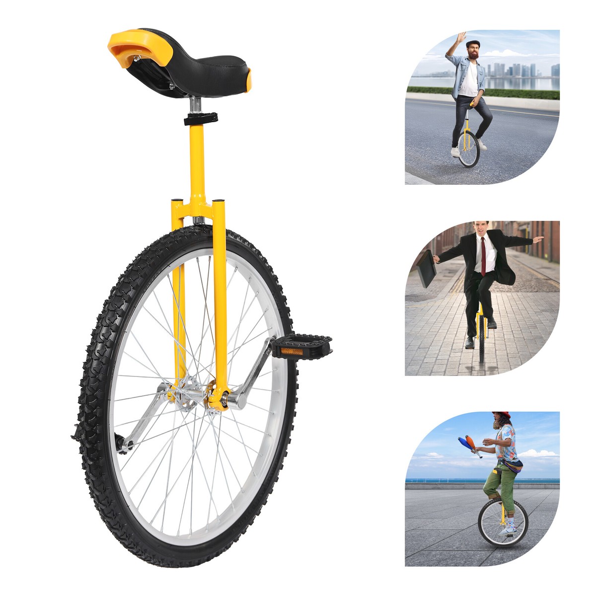 24-Inch Unicycle Yellow - Manganese Steel Frame, Adjustable Seat