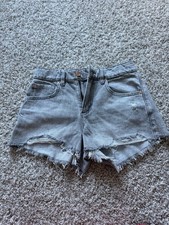 Garage Denim Festival Shorts Gray Distressed High Waisted Raw Hem Size 0