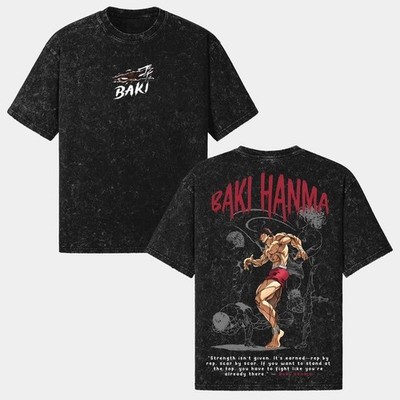 Retro Baki Hanma x Born to Fight Ver2 Unisex Oversize Acid Washed Cotton Shirt