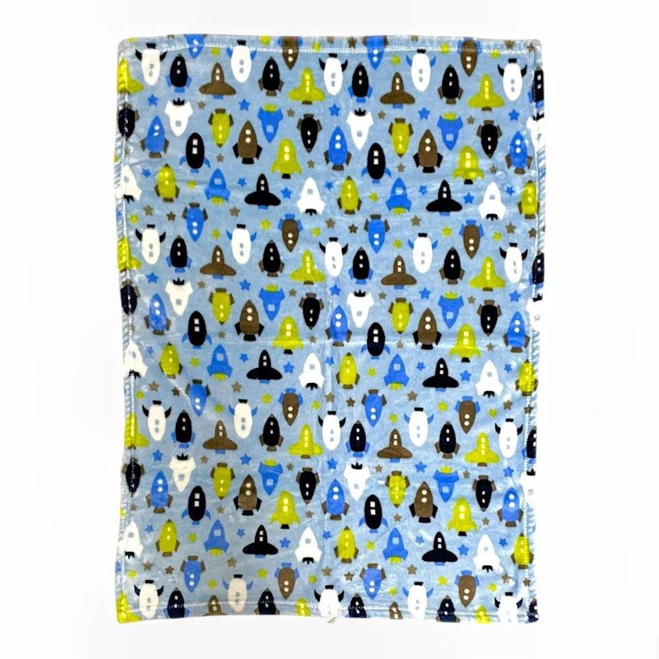 Manta Baby Starters Rocket Ship Estrellas Azul Verde Suave Felpa Vellón 30" x 40" Foto 2 de 4