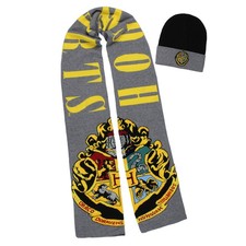 Harry Potter Wizarding World Hogwarts Crest Logo Knit Scarf  Cuff Beanie Set
