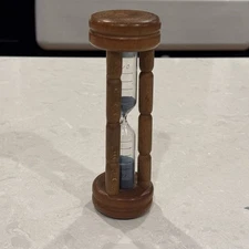 Vintage Wood Hourglass Egg Timer 6.5” Cobalt Blue Sand 10 Minutes