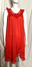 Charmode Vintage Sears Nightgown RED Sz M/36 Ruffles,Lace, Accordion Chiffon Bow