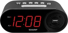 Sharp Digital Easy to Read Alarm Clock with 2 AMP High-Speed Black - Red Led 