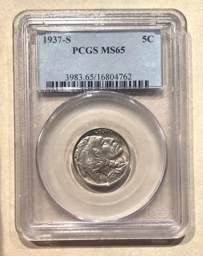 1937-S Buffalo Nickel PCGS MS65 Old Holder