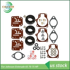 3PCS Carburetor Rebuild Repair Kit w Float For Johnson Evinrude 65 70 75 HP