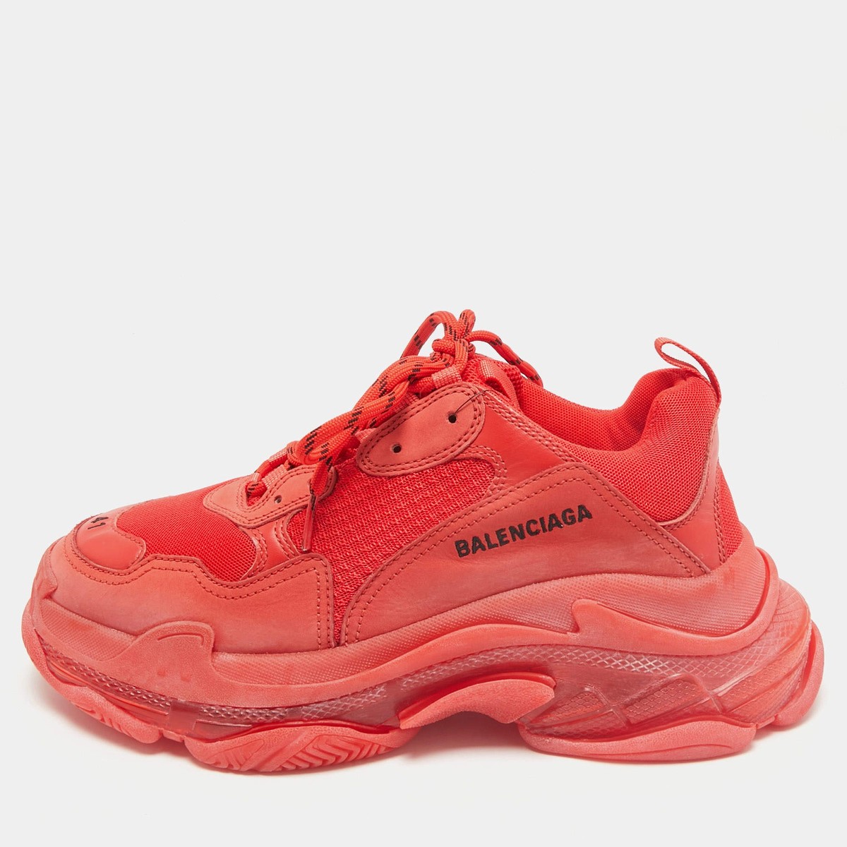 Balenciaga Triple S Clear Sole Size 41 Red Leather and Mesh Low