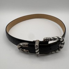 Vintage 90s Brighton Leather Belt Croc Embossed Silver Buckle Tip Size S Western