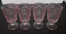 4 Vintage Style Pink Hobnail Table Home Embossed Bunny  Water Goblets Glasses 