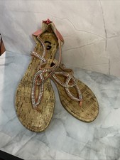 G By Guess Strappy Flat Thong Sandals Women's Sz 8M Pink w/ Rhinestones