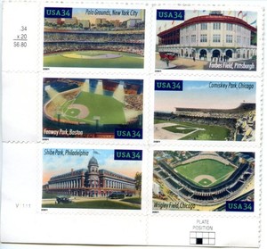 2001 Baseball’s Legendary Playing Field 34¢ Block of 6 Stamps