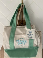 Trader Joe's Mini Pastel Canvas Tote Bag Foldable Green Beige Solid