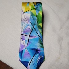 J. Garcia Facets Collector's Edition Silk Tie Abstract Geometric Blue Green