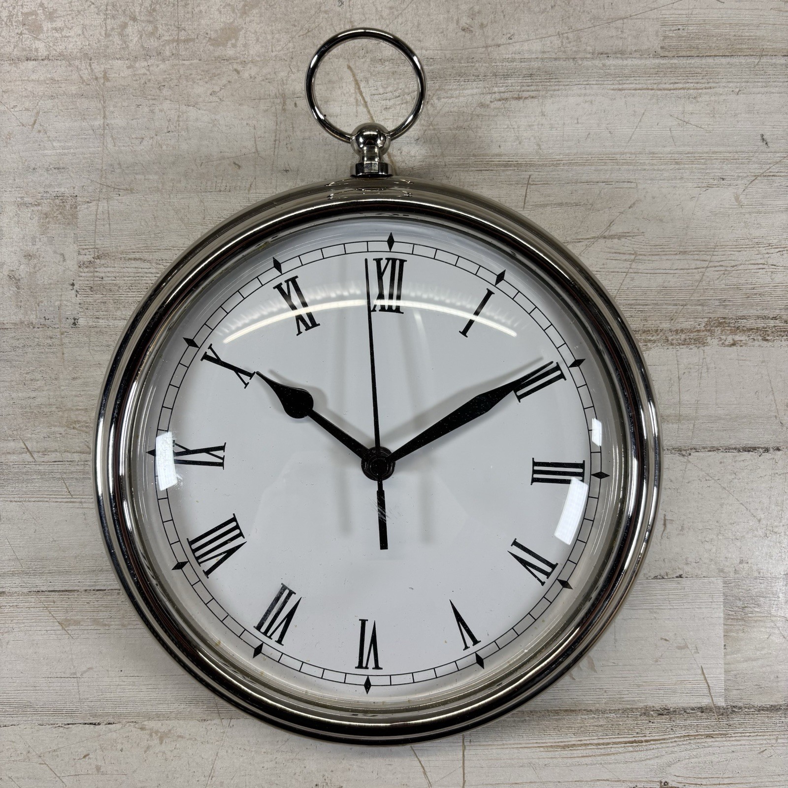 Pottery Barn 16” Pocket Watch Wall Clock Roman Numeral Nickel Finish