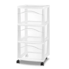 3-Drawer White Utility Cart w/Casters - Plastic Storage, No Assembly Needed