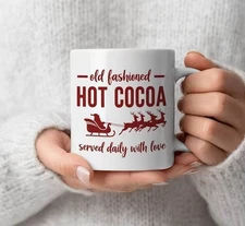 Old Fashioned Hot Cocoa Mug, Vintage Christmas Santa Sleigh Coffee Cup 11oz 15oz